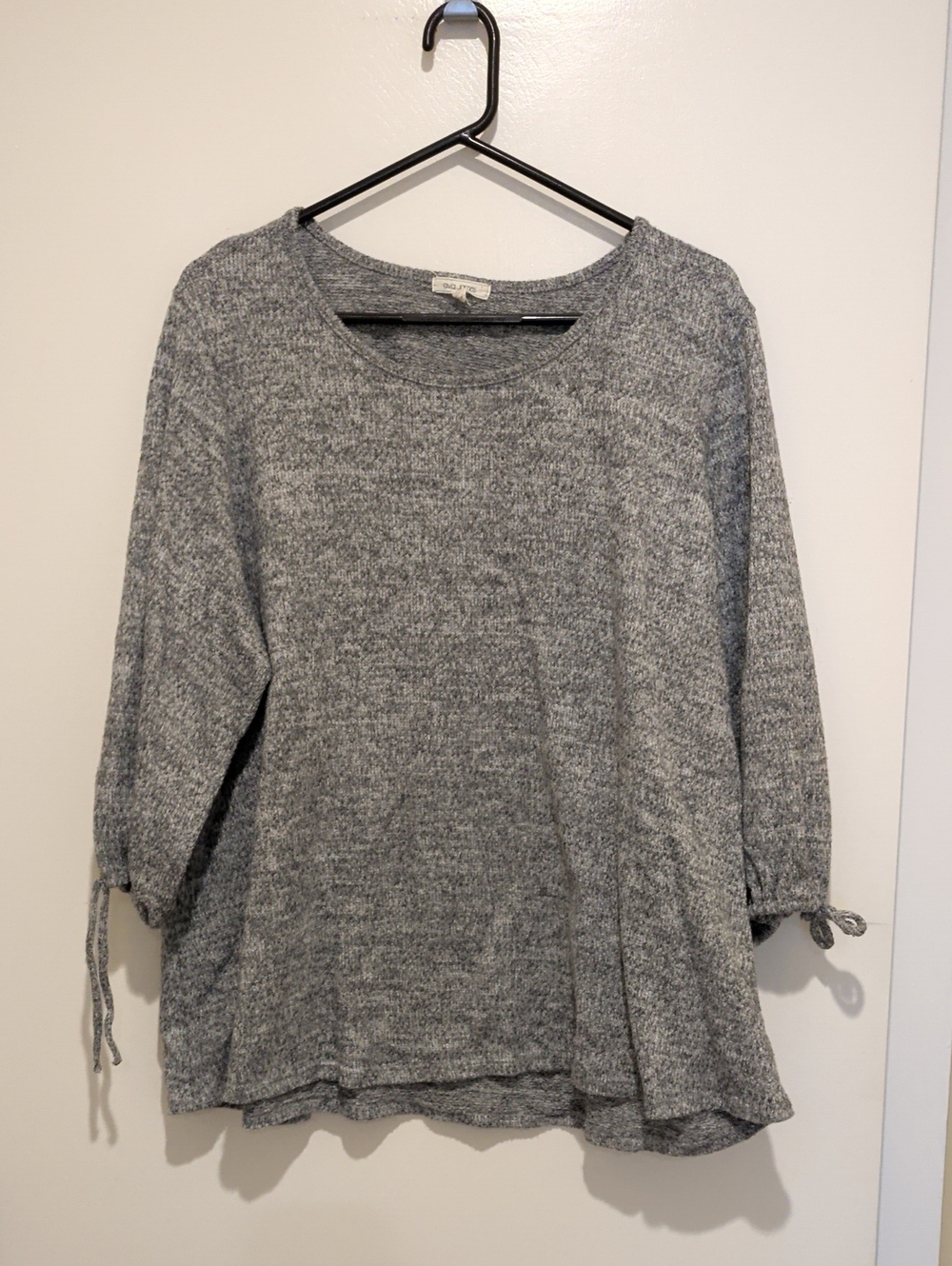 Women's Heather Gray Knit Pullover with Tie-Sleeve Detail